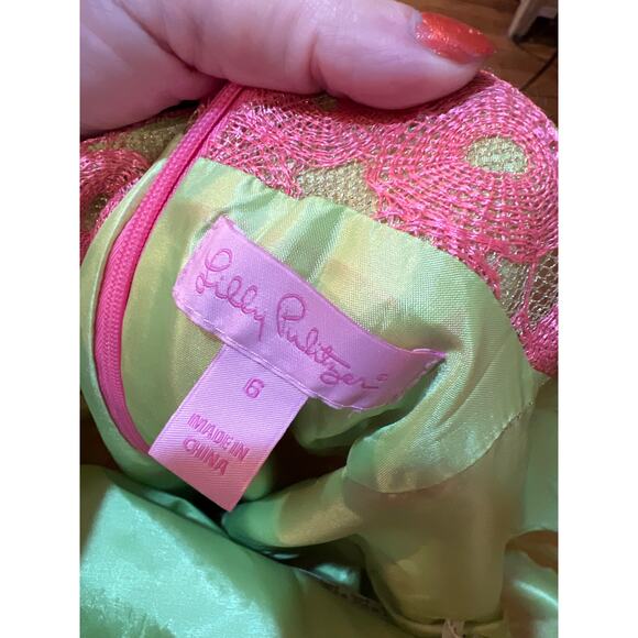 Lilly Pulitzer Mandy Hotty Pink Loopy Lilly Lace Metallic Tunic Dress Sz 6 - Picture 6 of 7